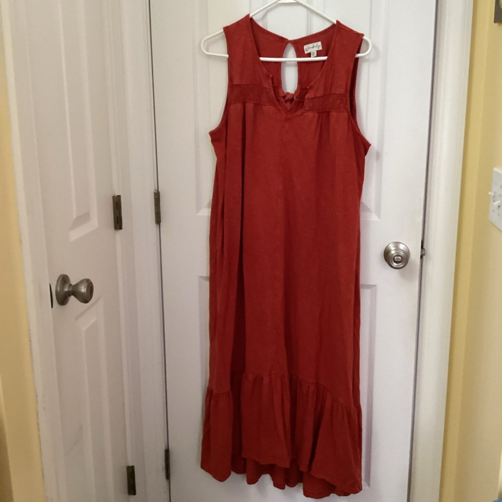 Wonderly Terracotta Sleeveless Midi Dress